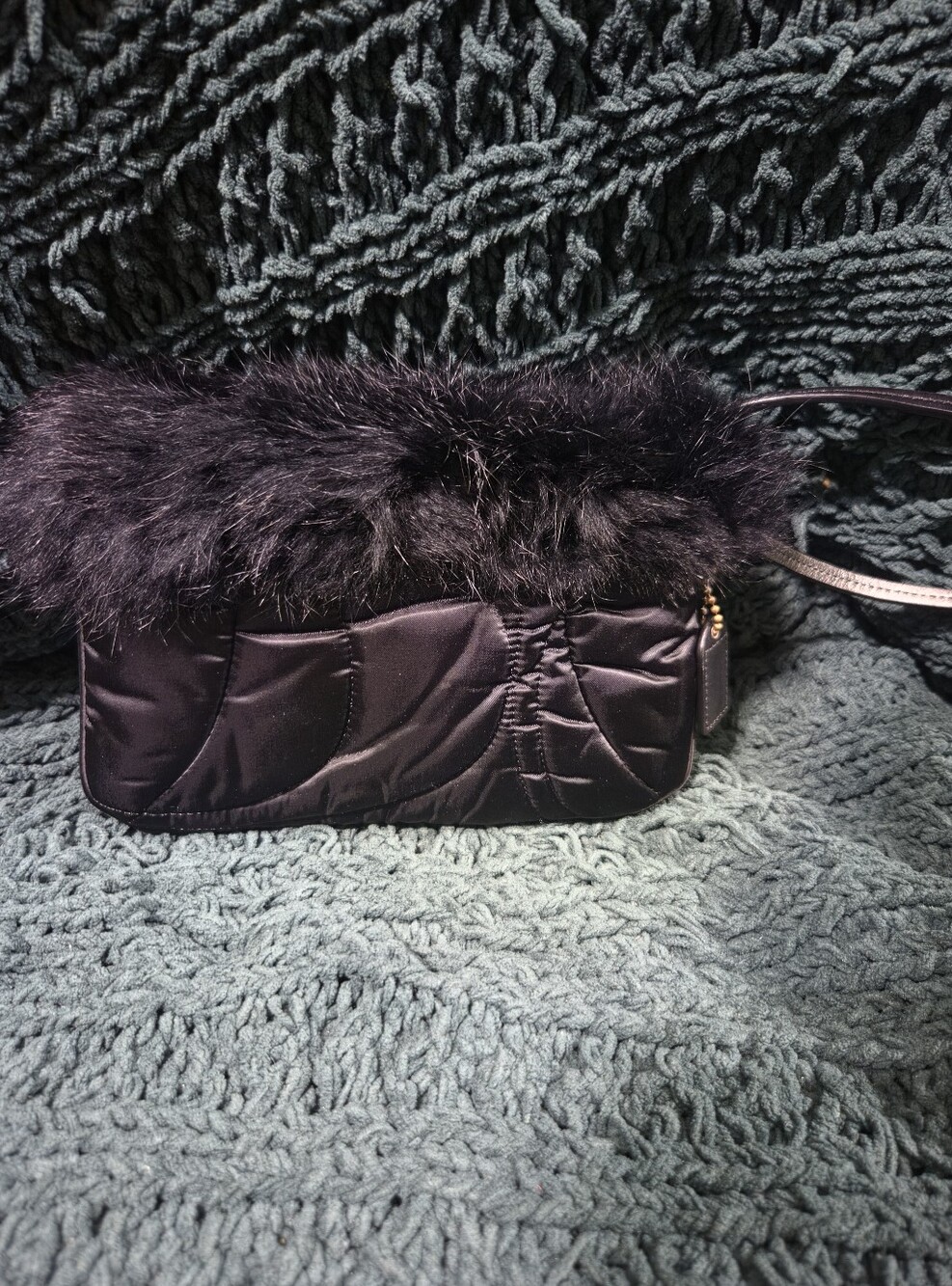 Coach Ski Rabbit Fur Trimmed Wristlet